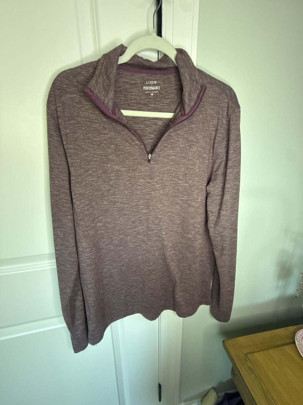 J.Crew Performance Heathered Purple Quarter-Zip Pullover